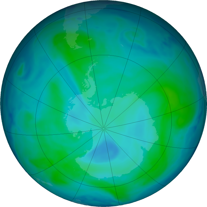 Antarctic ozone map for 10 January 2021